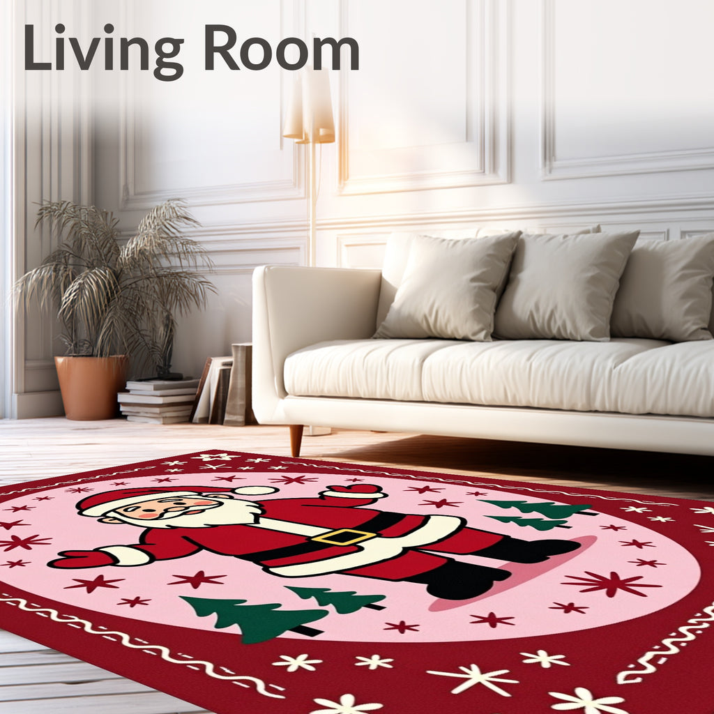 Cute Santa Claus with Trees and Snowflakes Rug
