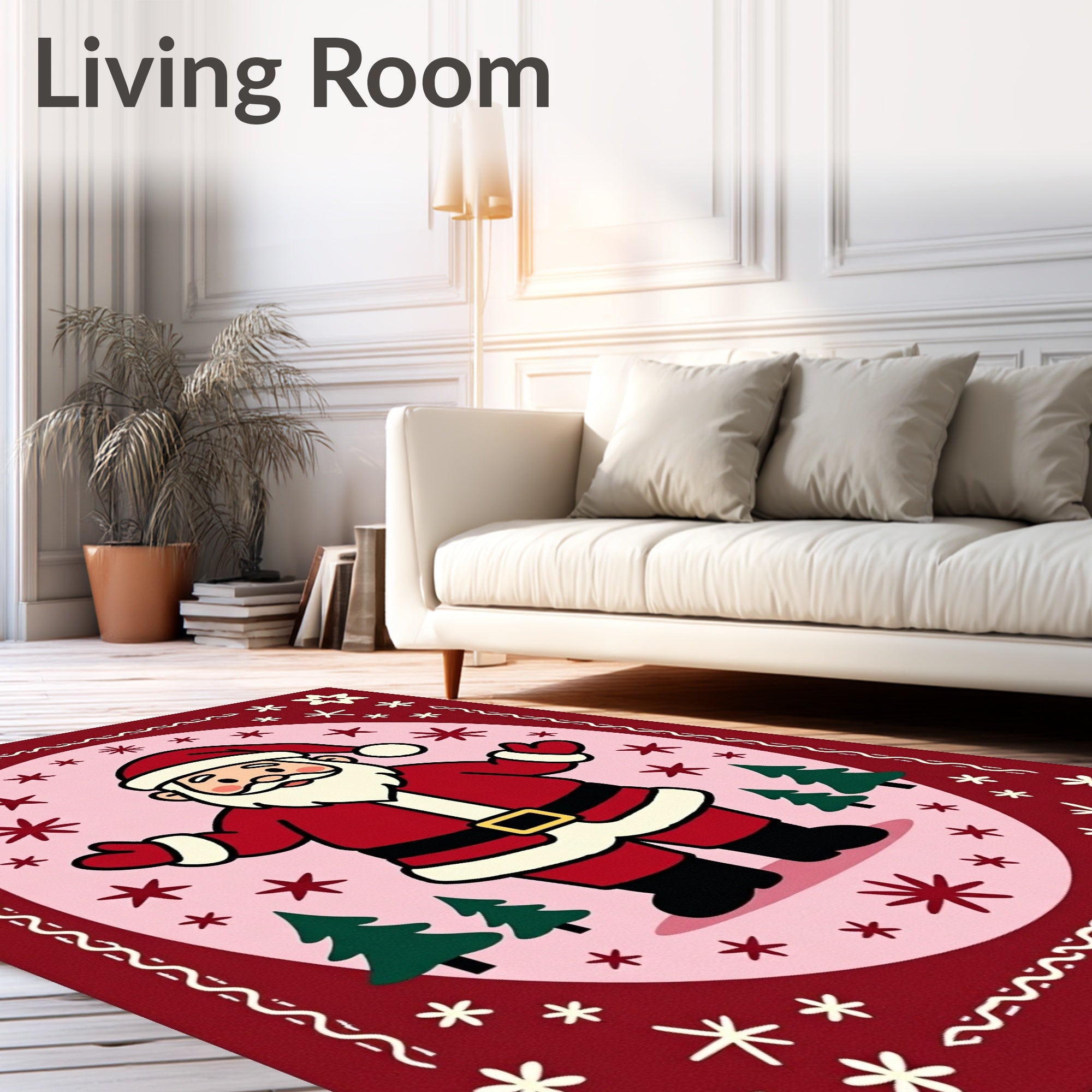 Cute Santa Claus with Trees and Snowflakes Rug