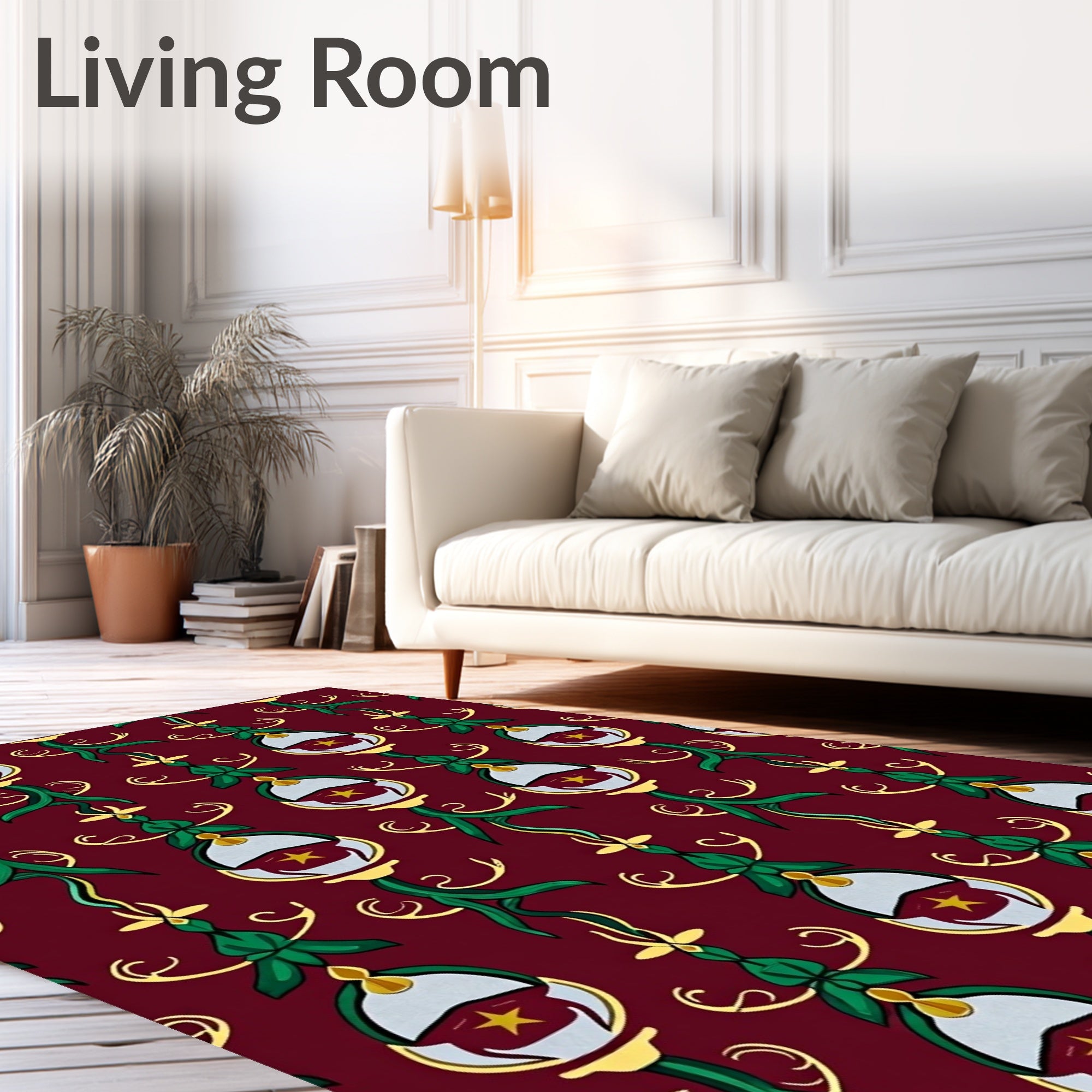 Crimson Emerald Star Lantern Floral Rug