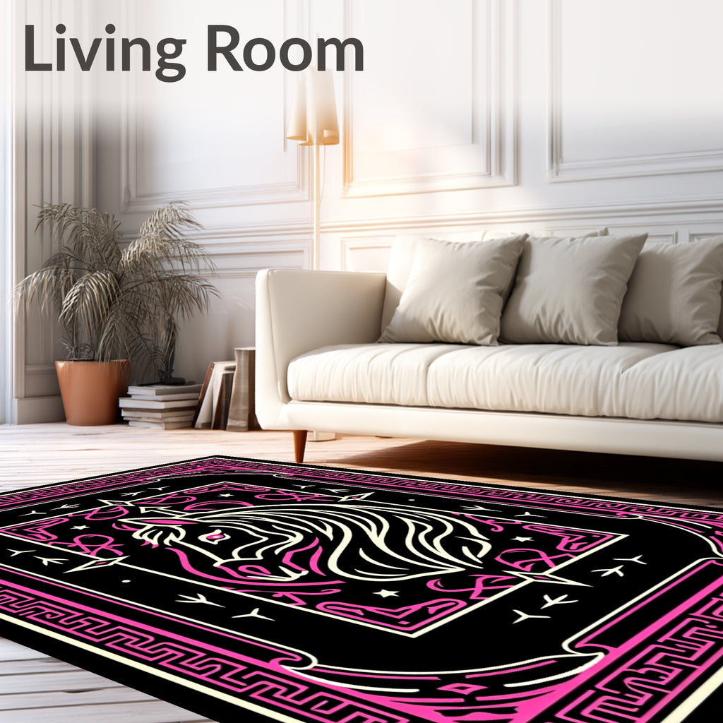 Bold Pink Horse Abstract Frame Rug