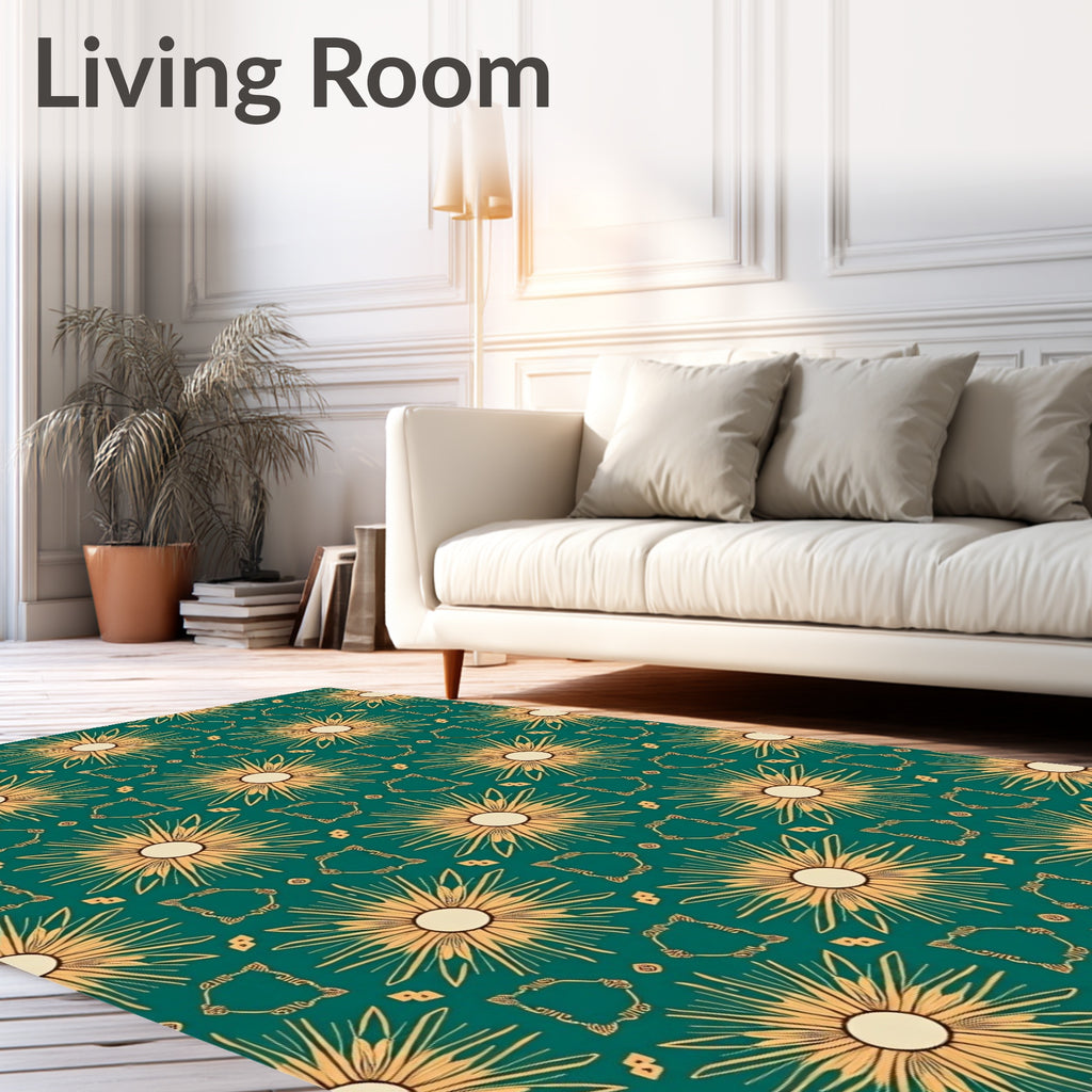 Golden Sunburst Teal Medallion Rug