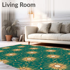 Golden Sunburst Teal Medallion Rug