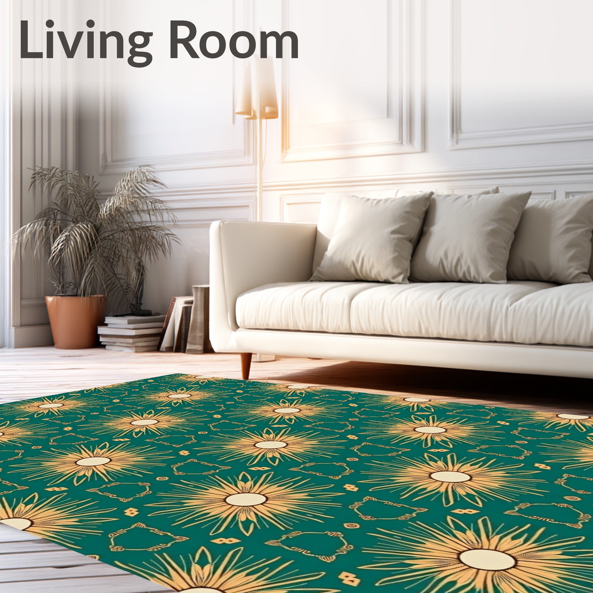 Golden Sunburst Teal Medallion Rug
