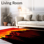 Crimson Sunset Mountain Forest Landscape Rug