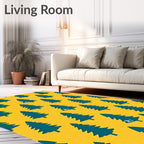 Teal Pine Forest Yellow Background Rug