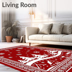Red Winter Village Snowflake Landscape Rug