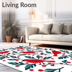 Red Birds Berry Branch Whimsical Folk Rug