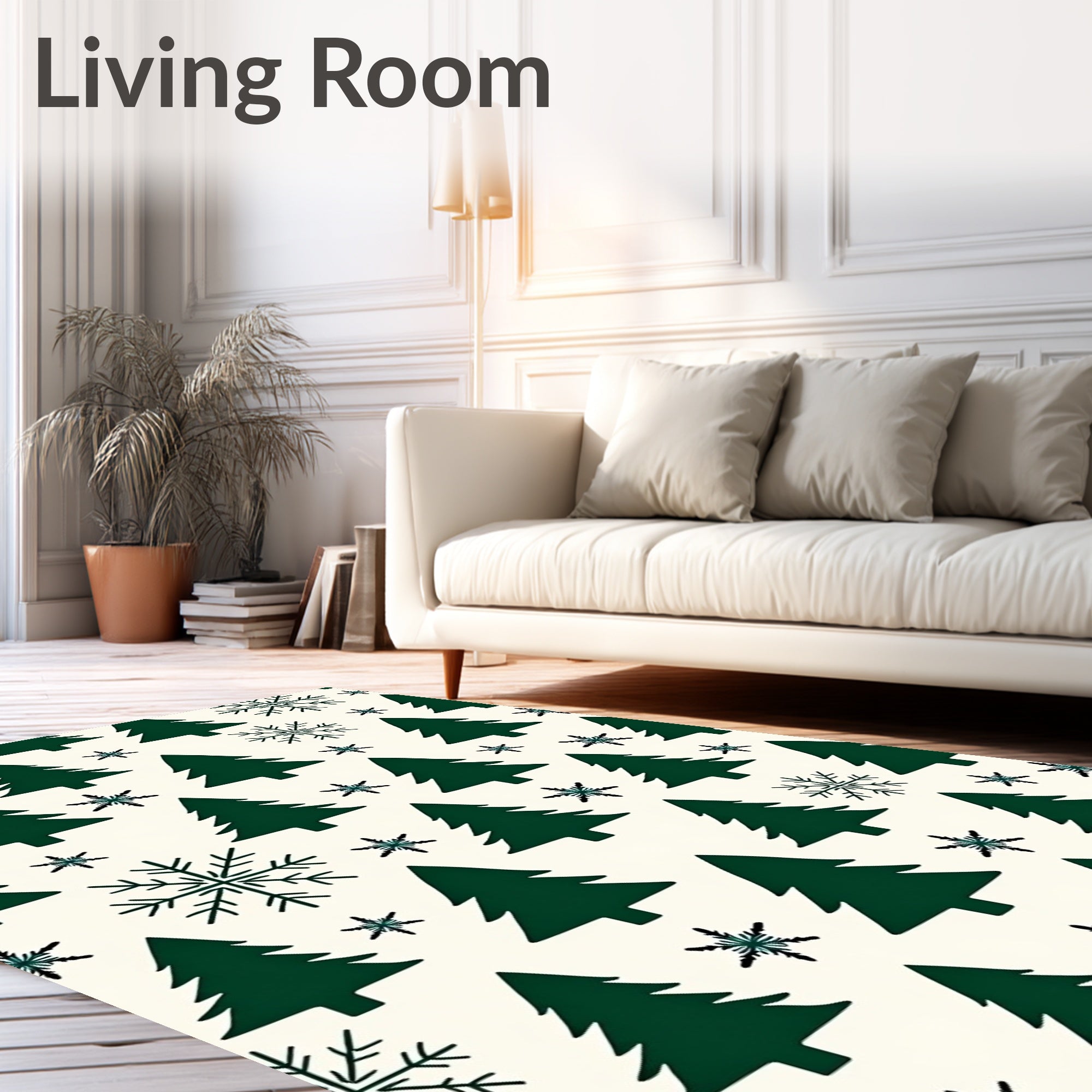 Dark Green Evergreen Snowflake Repeat Rug