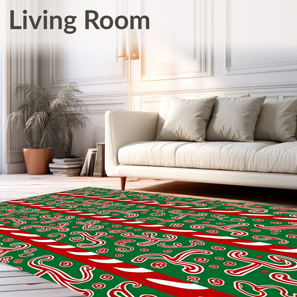 Red White Green Candy Cane Swirls Rug