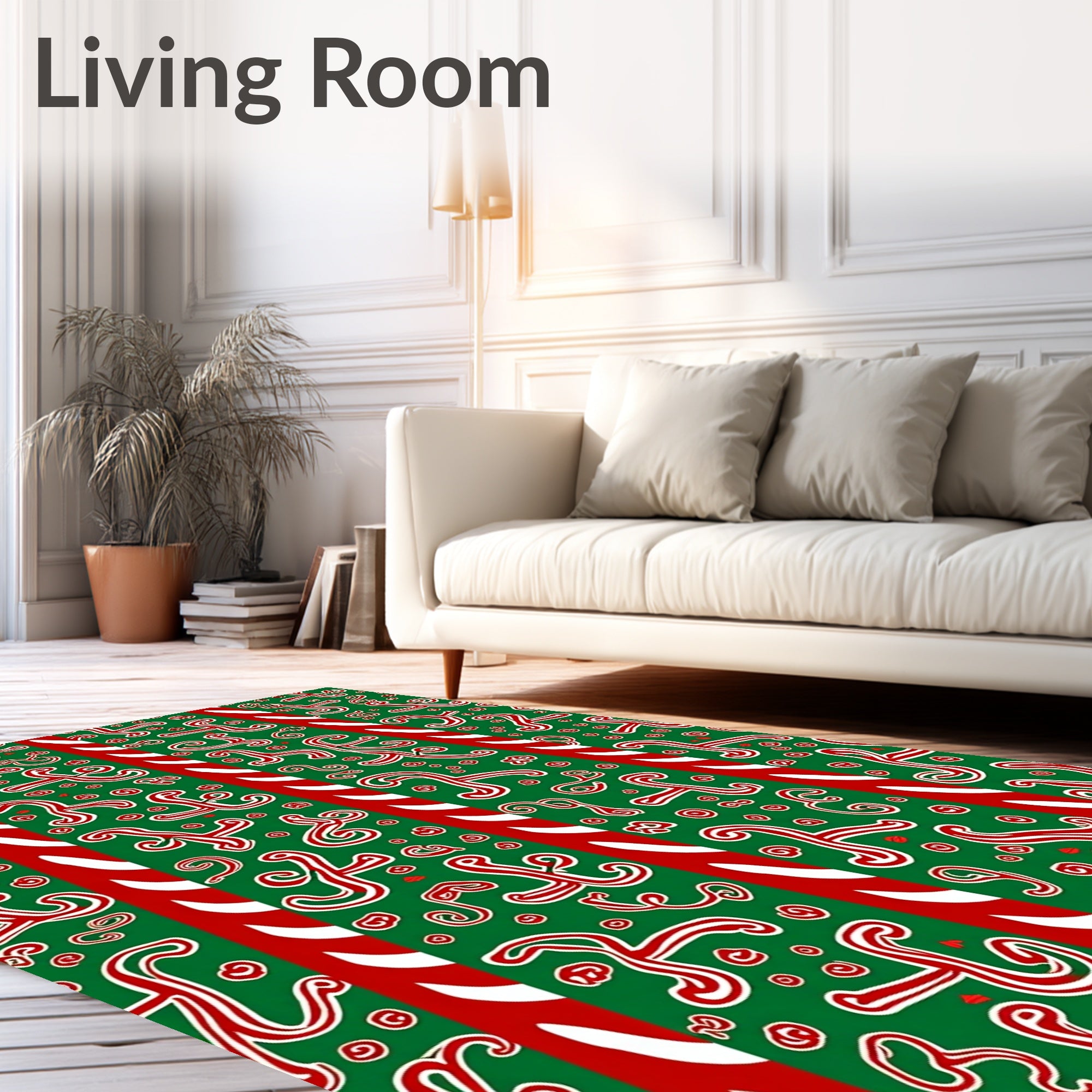 Red White Green Candy Cane Swirls Rug