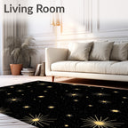 Golden Starburst Galaxy Black Shimmer Rug