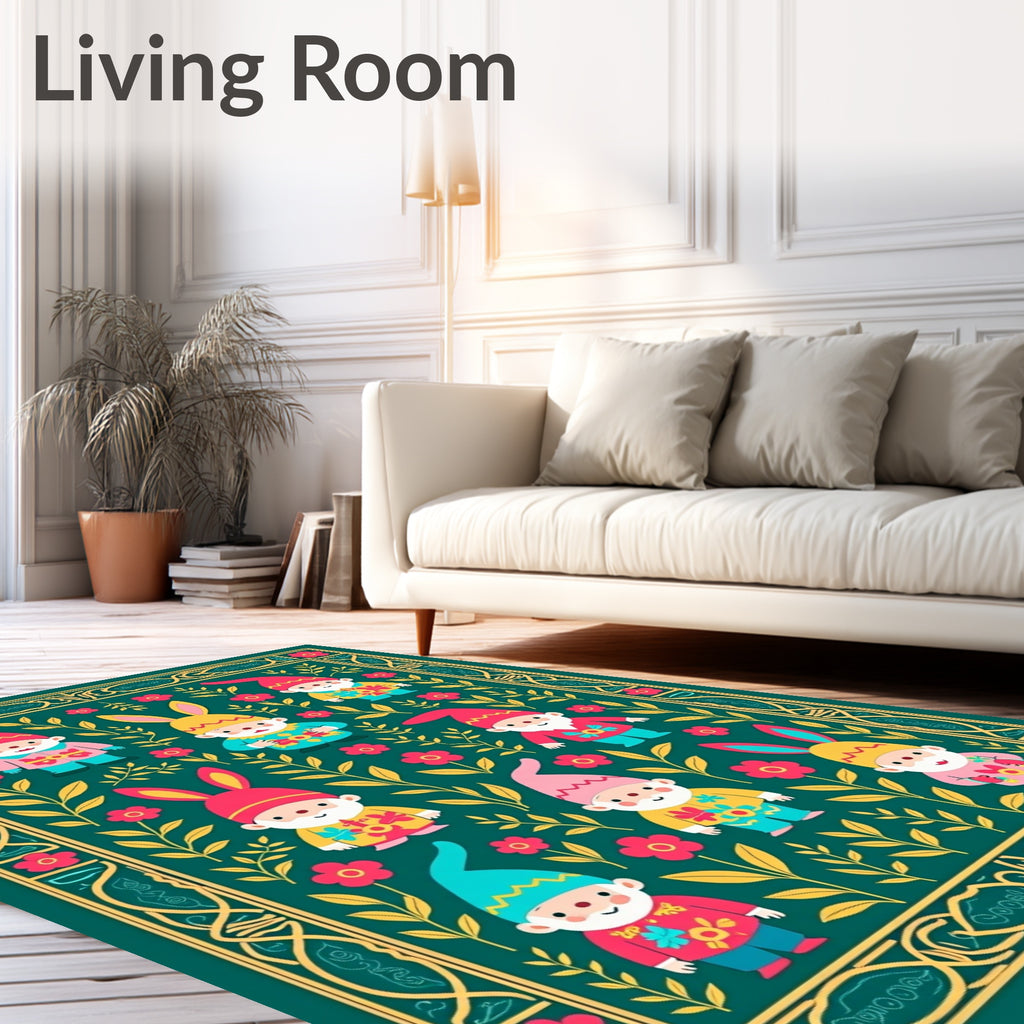 Whimsical Gnome Floral Spring Garden Rug