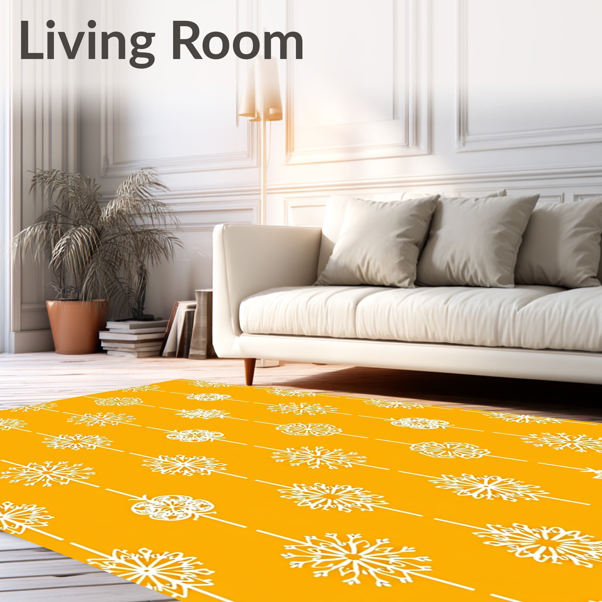 White Sunburst Medallion Vertical Stripe Rug