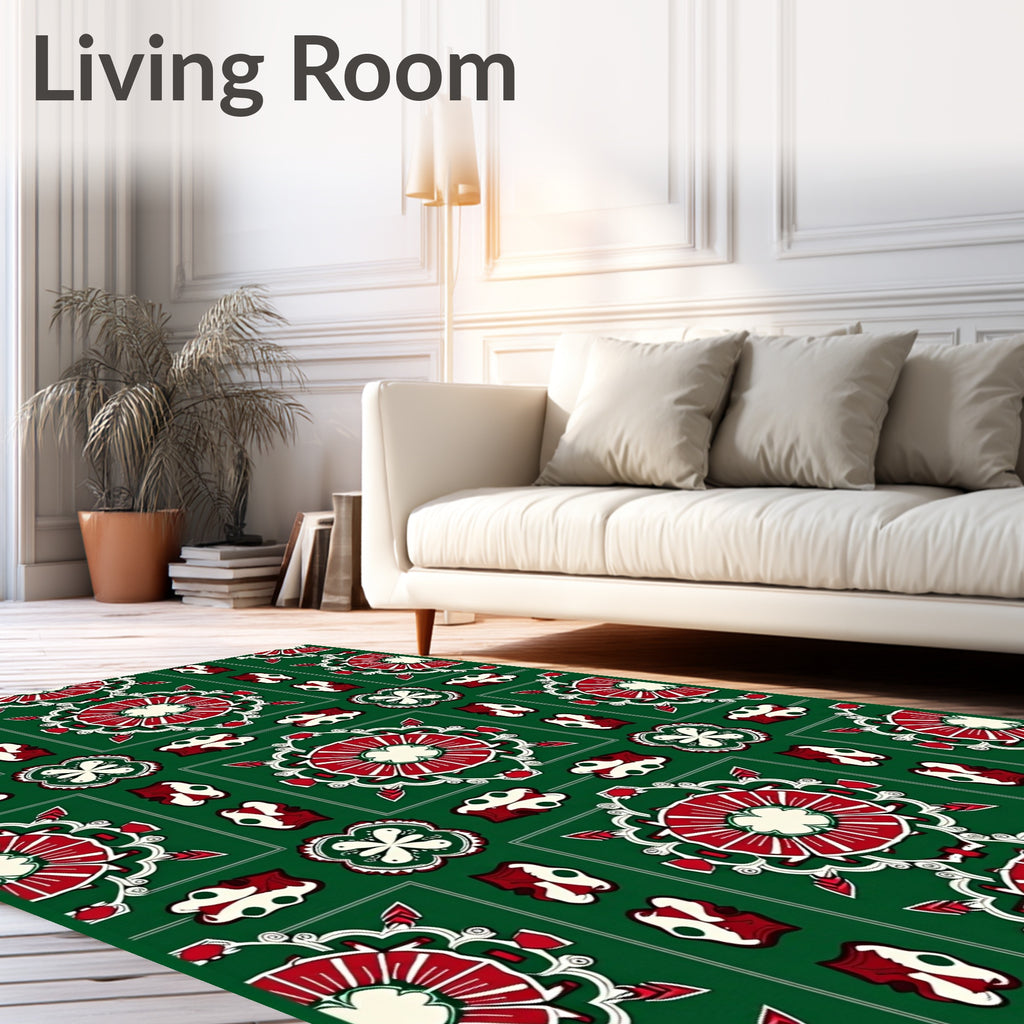 Vibrant Red Floral Medallion Art Rug