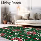 Vibrant Red Floral Medallion Art Rug
