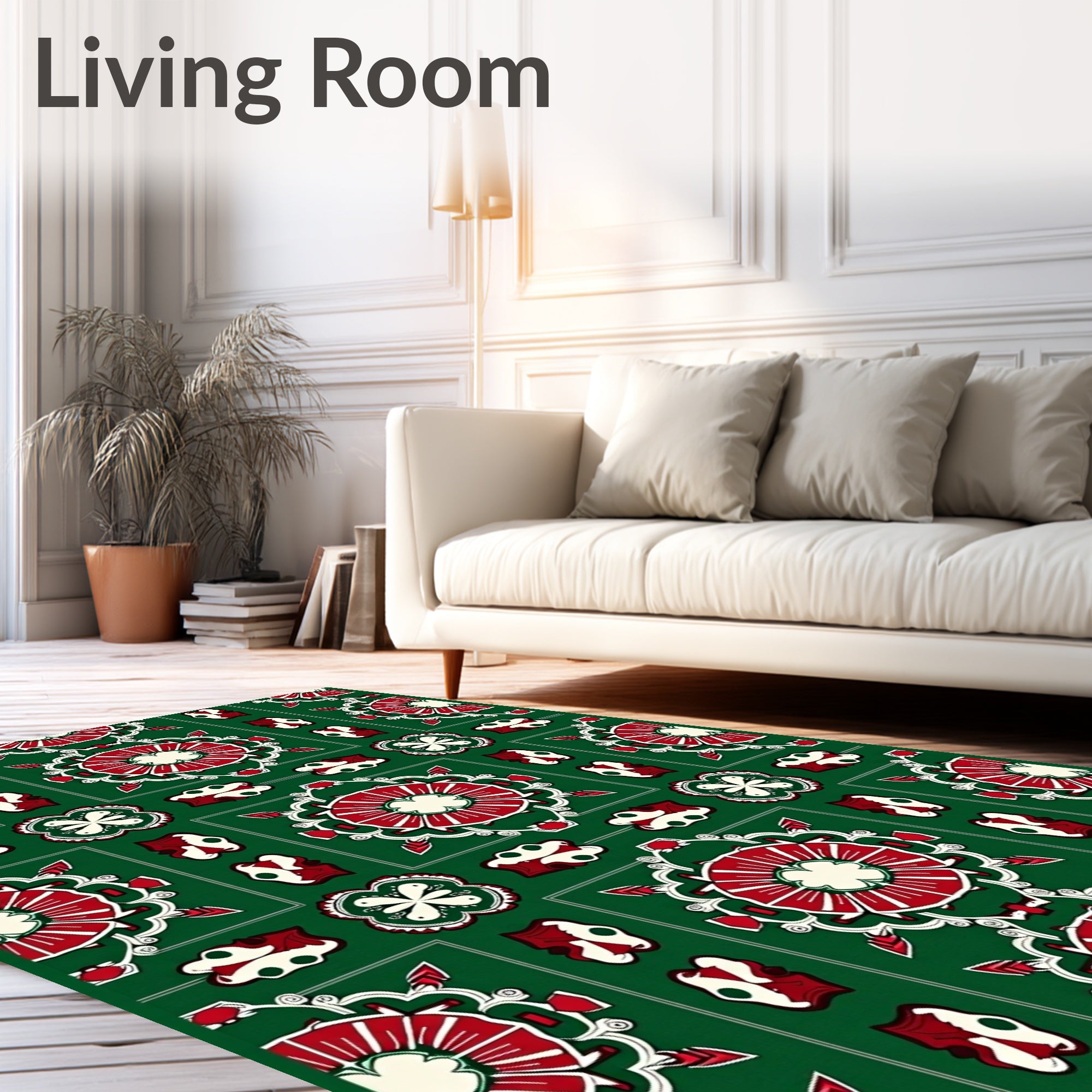 Vibrant Red Floral Medallion Art Rug