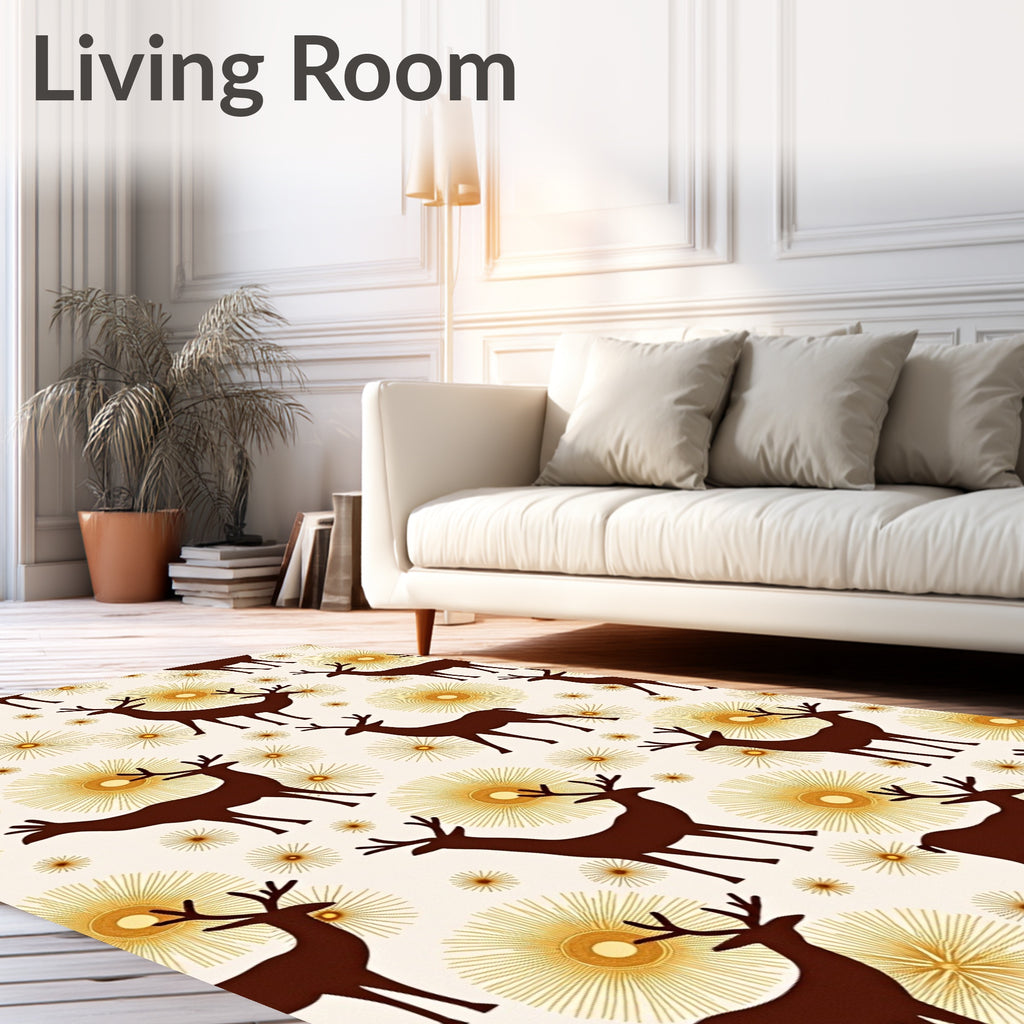 Brown Deer Yellow Sunburst Background Rug