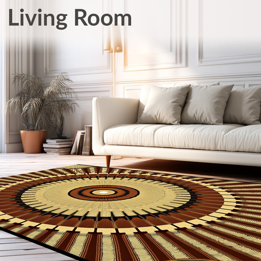 Brown Sunburst Circular Geometric Rug