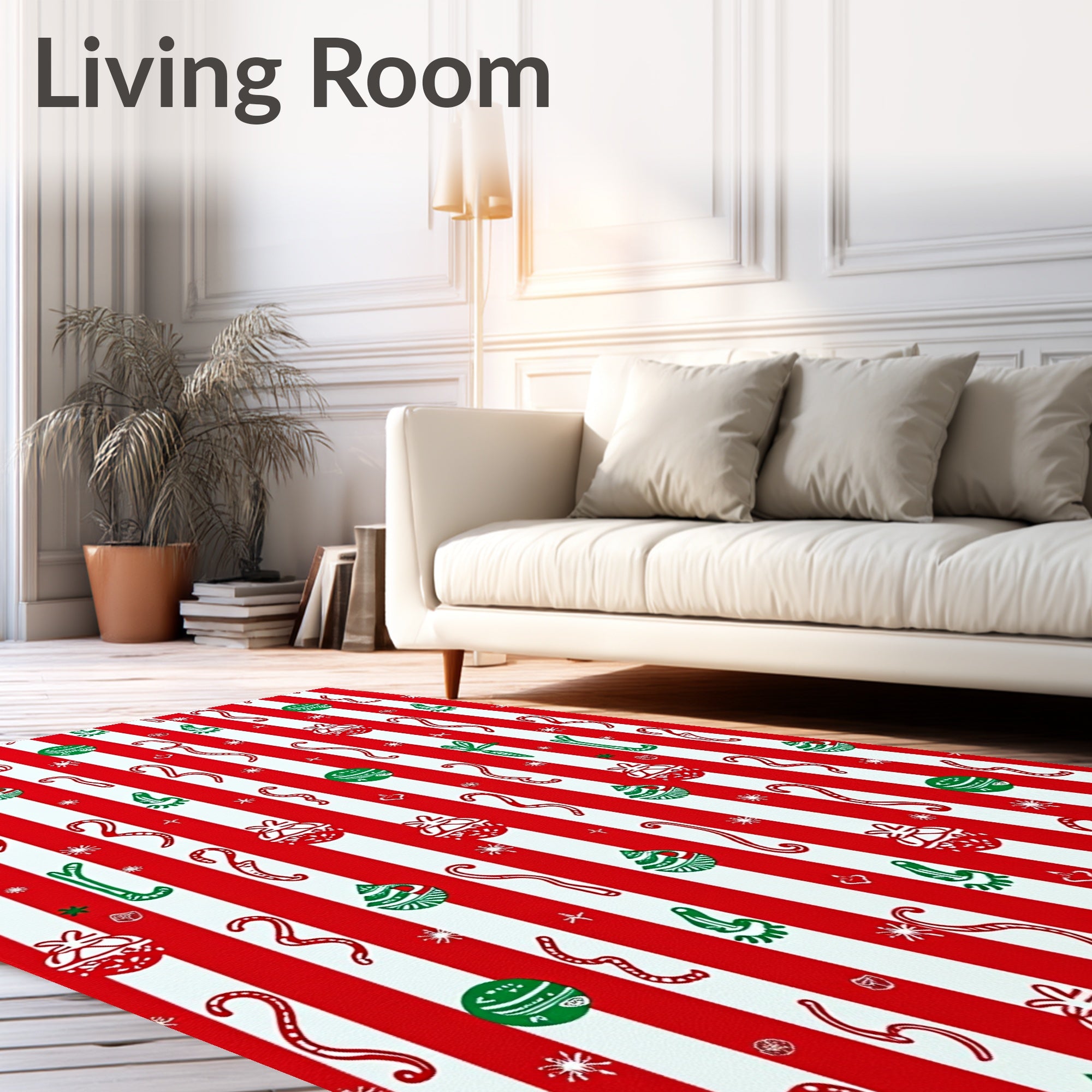 Red White Striped Festive Candy Collage Rug