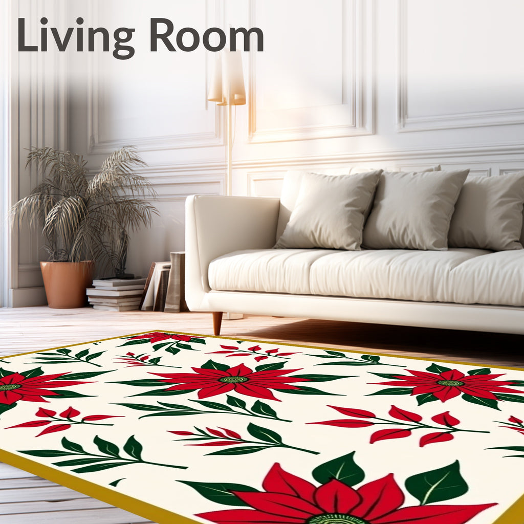 Red Poinsettia Leafy Sprig Collage Rug