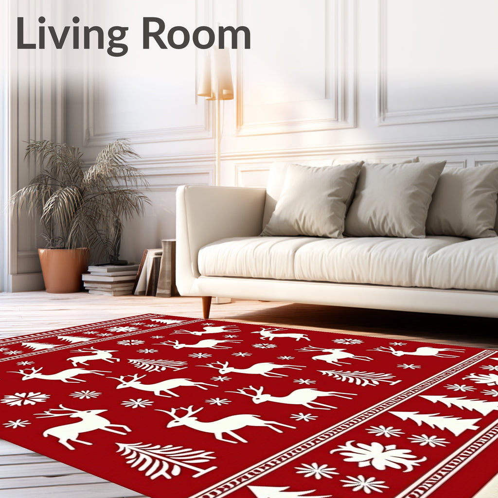 Christmas Reindeer Snowflake Forest Rug