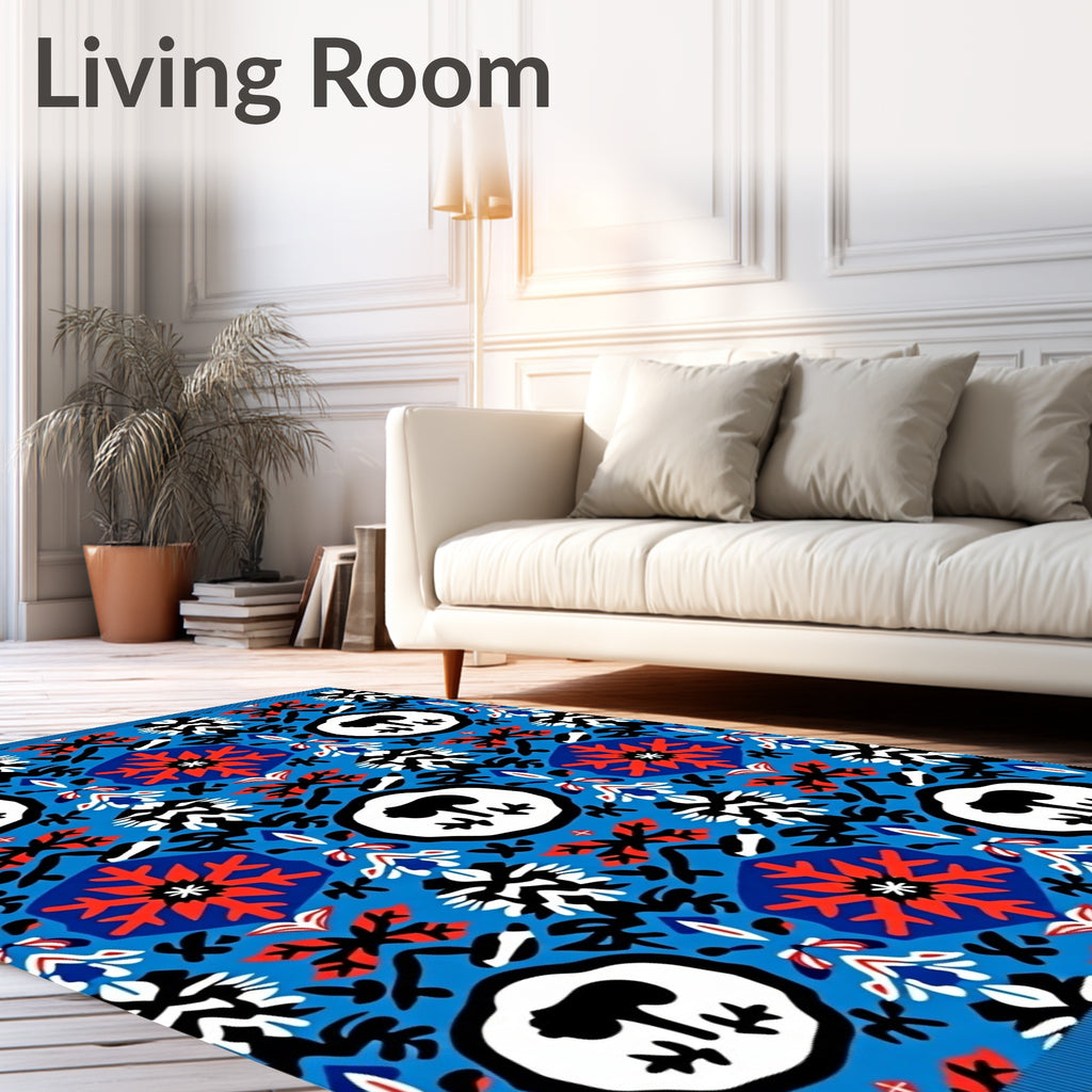 Bold Blue Red Emblem Medallion Rug