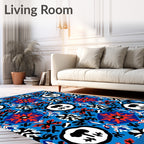 Bold Blue Red Emblem Medallion Rug