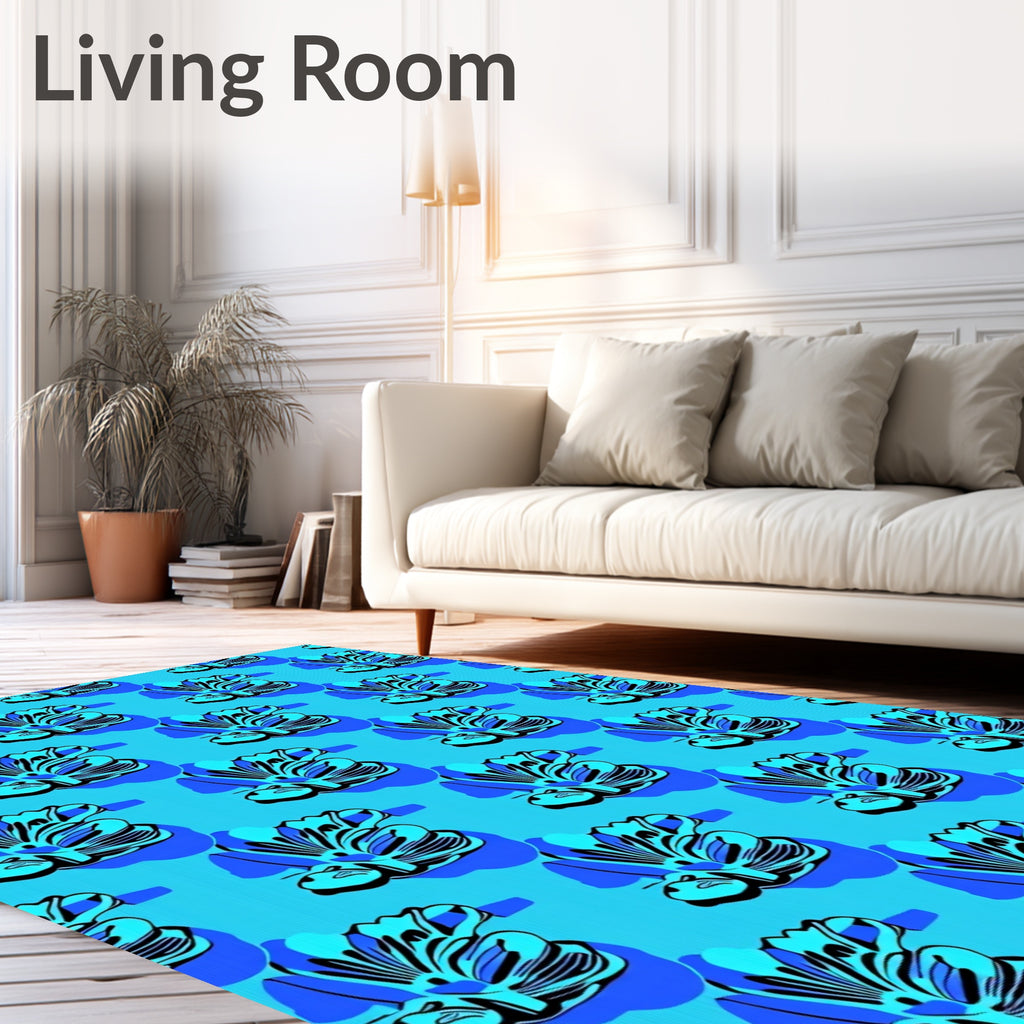 Ocean Blue Tropical Floral Repeat Rug