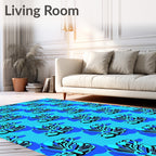 Ocean Blue Tropical Floral Repeat Rug