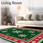 Festive Green White Red Snowflakes Border Rug