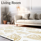 Golden Leafy Outline White Background Rug