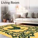 Dark Green Chicken Floral Frame Rug