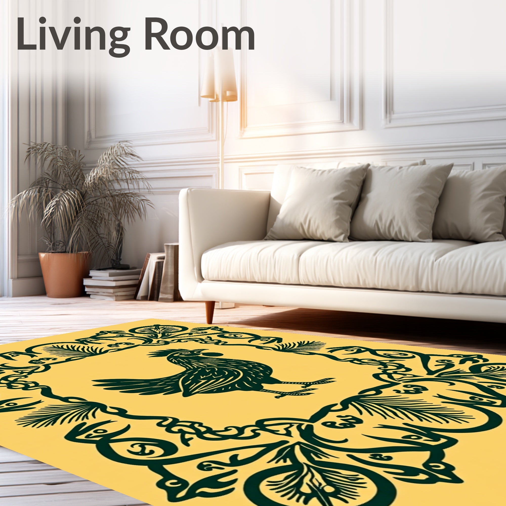 Dark Green Chicken Floral Frame Rug