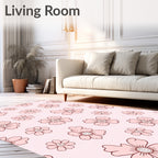 Pink Floral Scattered Blossom Illustration Rug