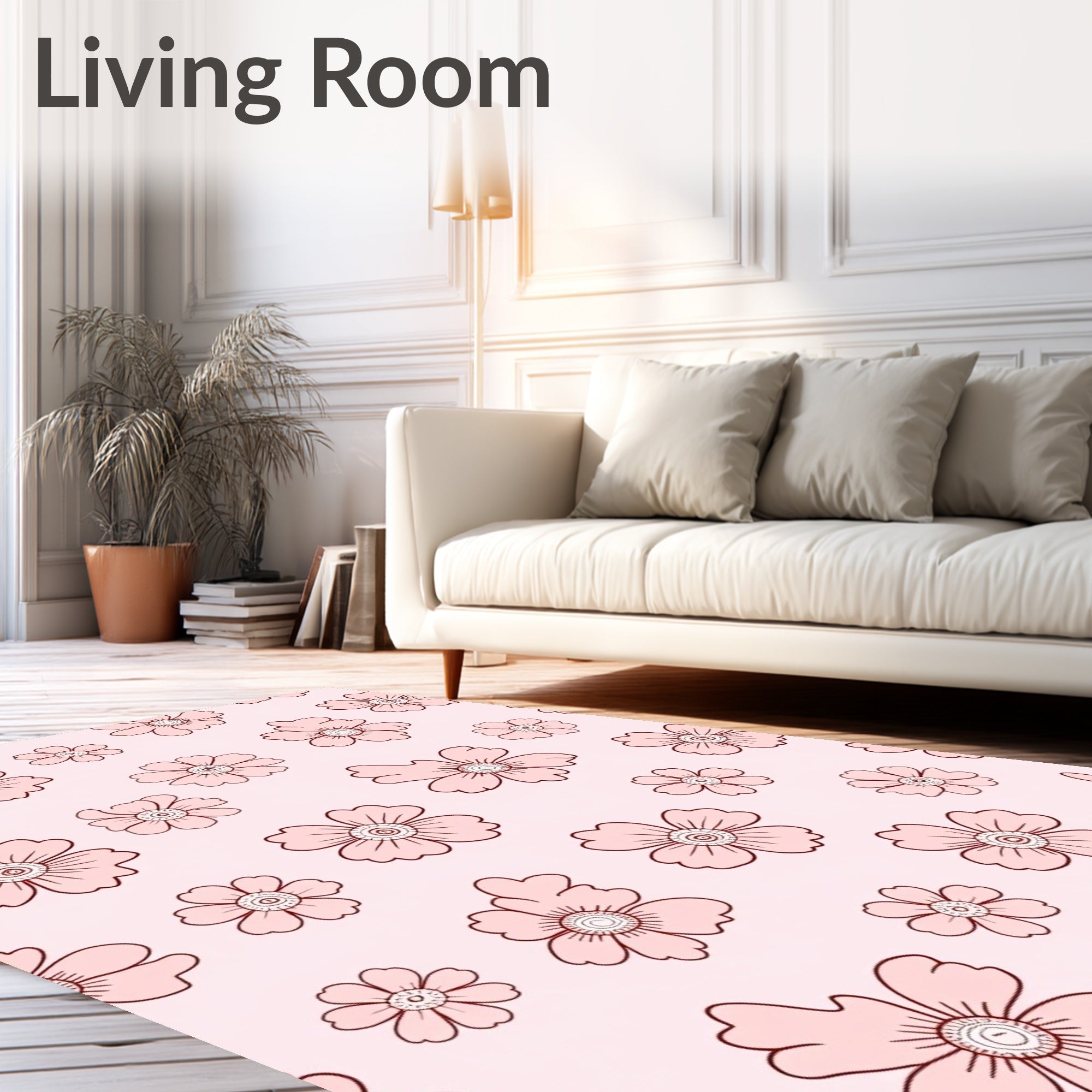 Pink Floral Scattered Blossom Illustration Rug