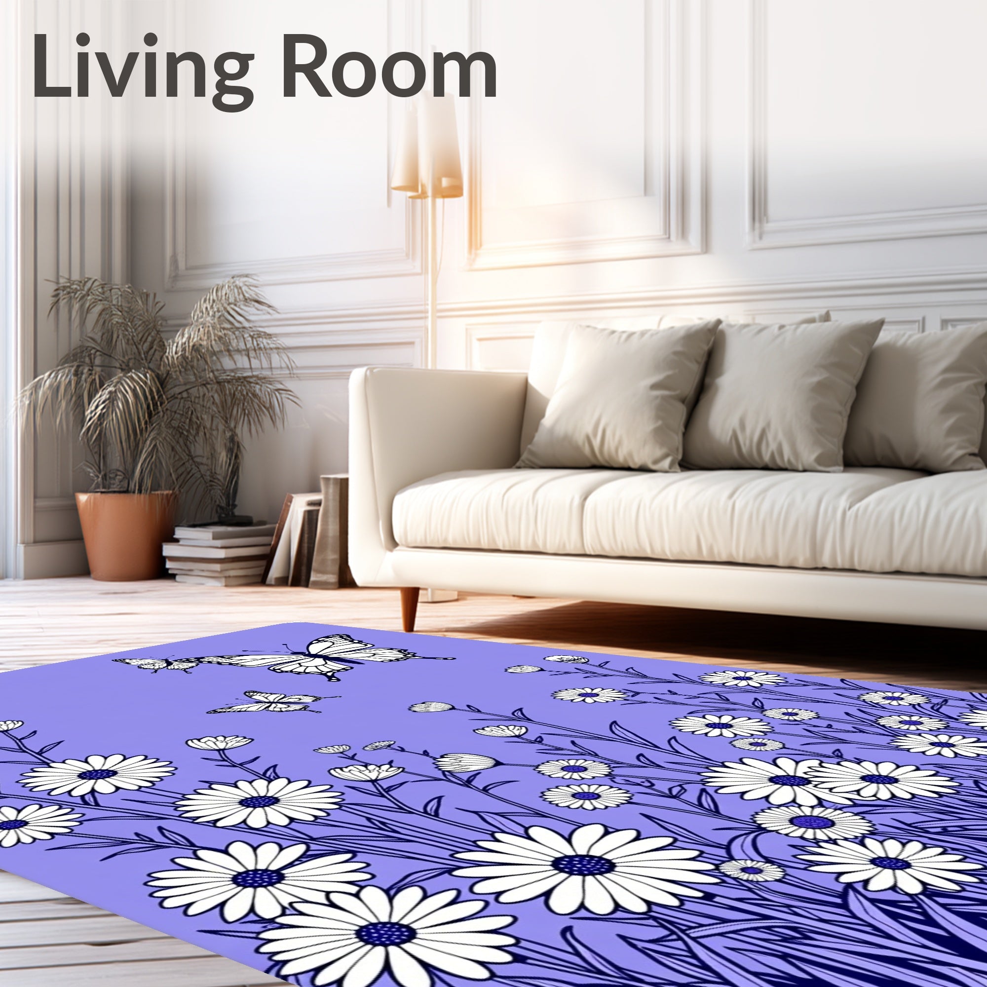 Whimsical Butterflies and Daisies Meadow Rug