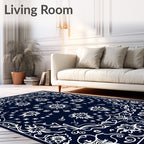 Navy White Floral Garland Sunburst Rug