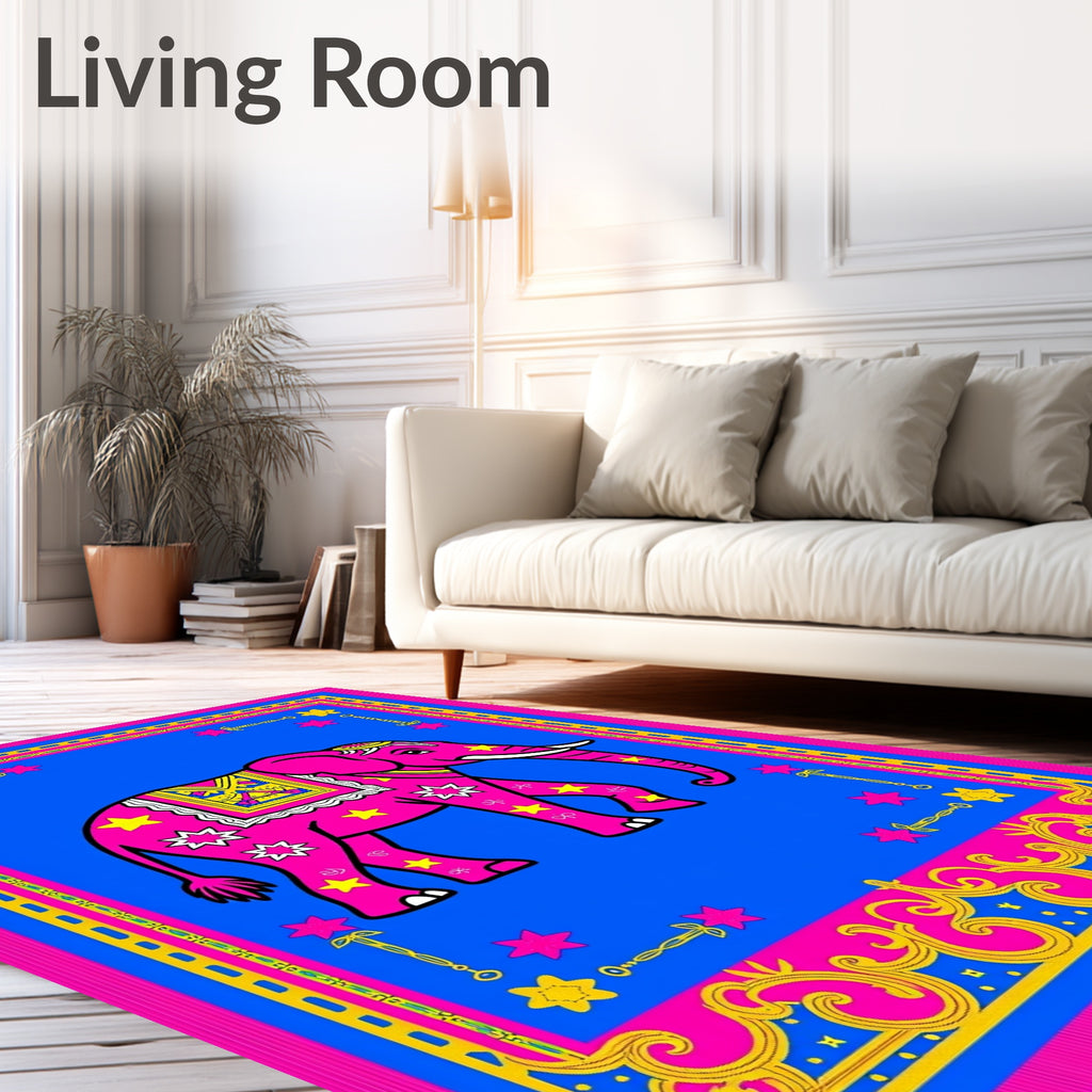Vibrant Pink Elephant Medallion Border Rug