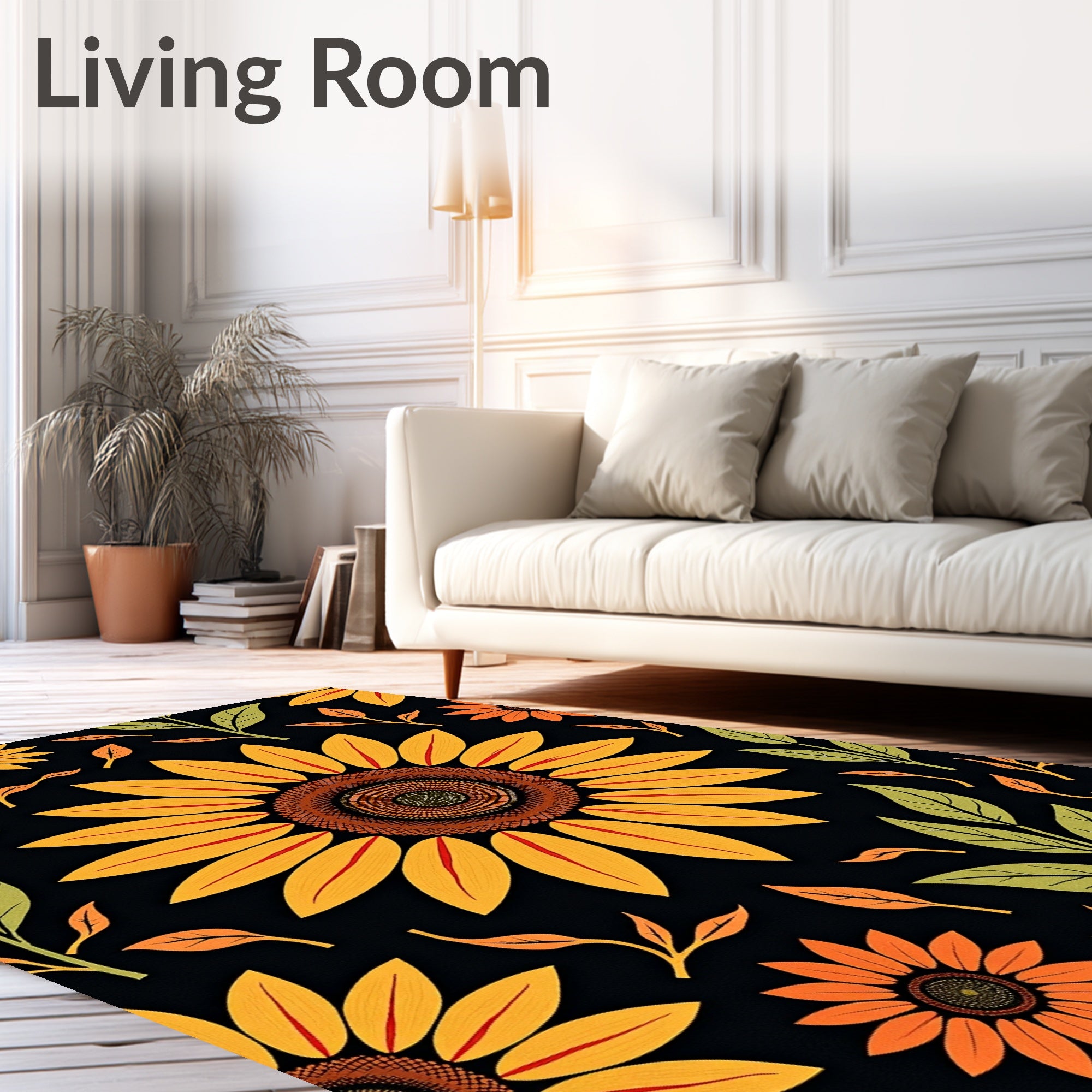 Golden Yellow Sunflower Garden Print Rug