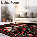 Crimson Horses Floral Border Art Rug