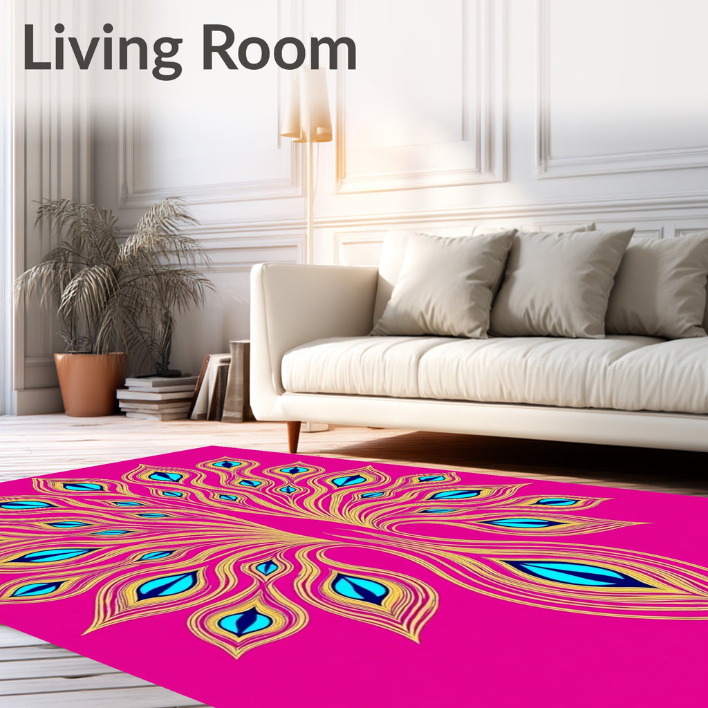 Bright Magenta Peacock Feather Fan Rug