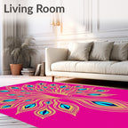Bright Magenta Peacock Feather Fan Rug