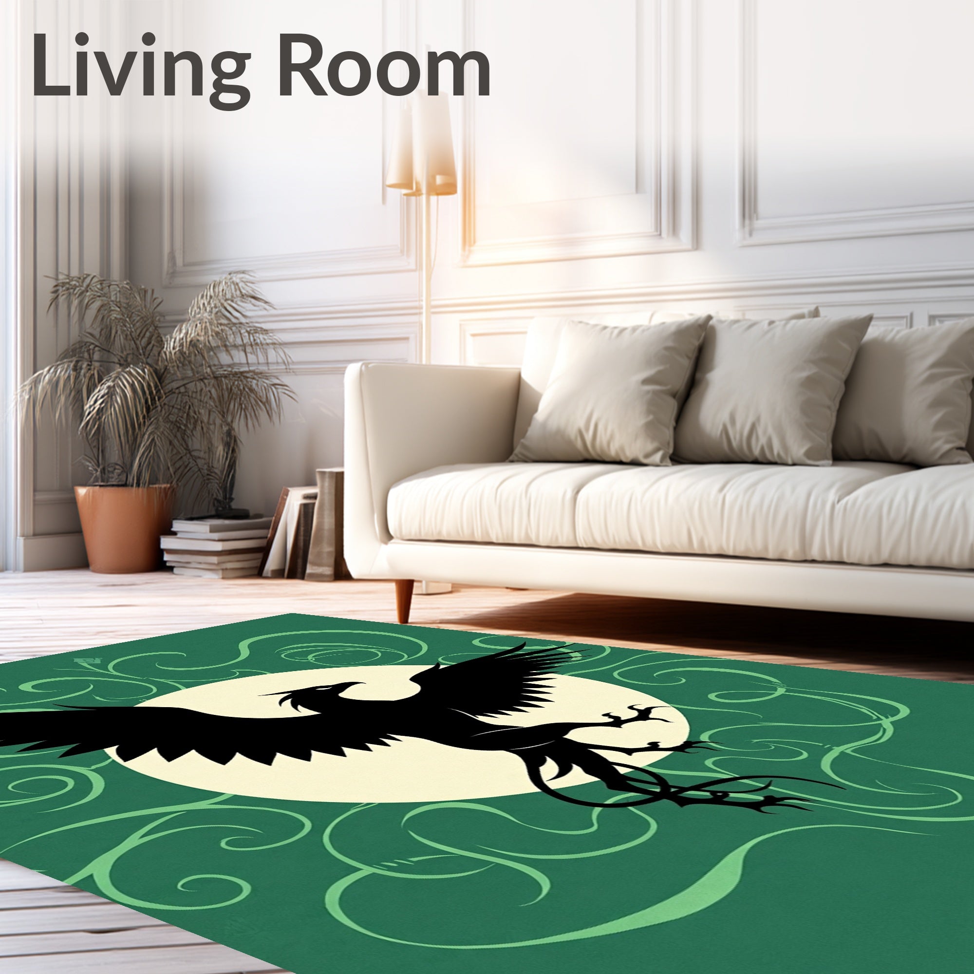 Mystic Black Griffin Moon Swirls Rug