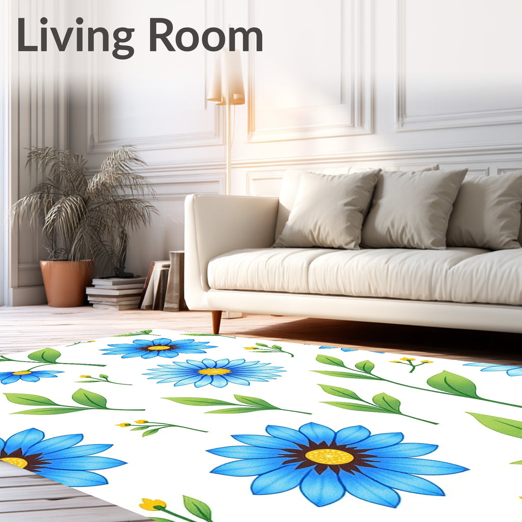 Vibrant Blue Dahlia Botanical Medley Rug