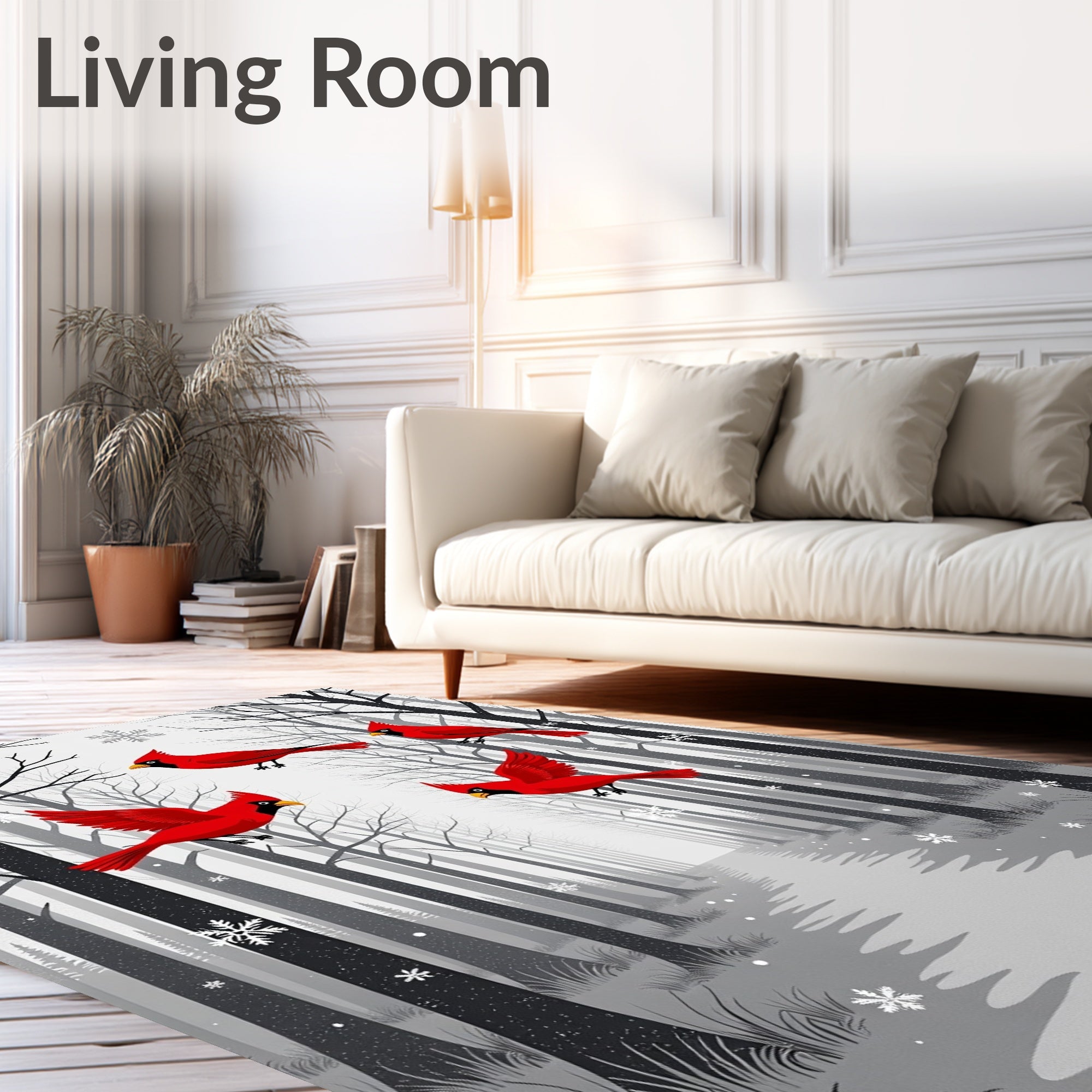 Red Cardinals Winter Forest Pathway Rug