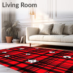 Red Black Plaid Whimsical Creatures Rug