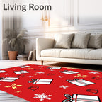 Red Holiday Gift Bows Snowflakes Bell Rug