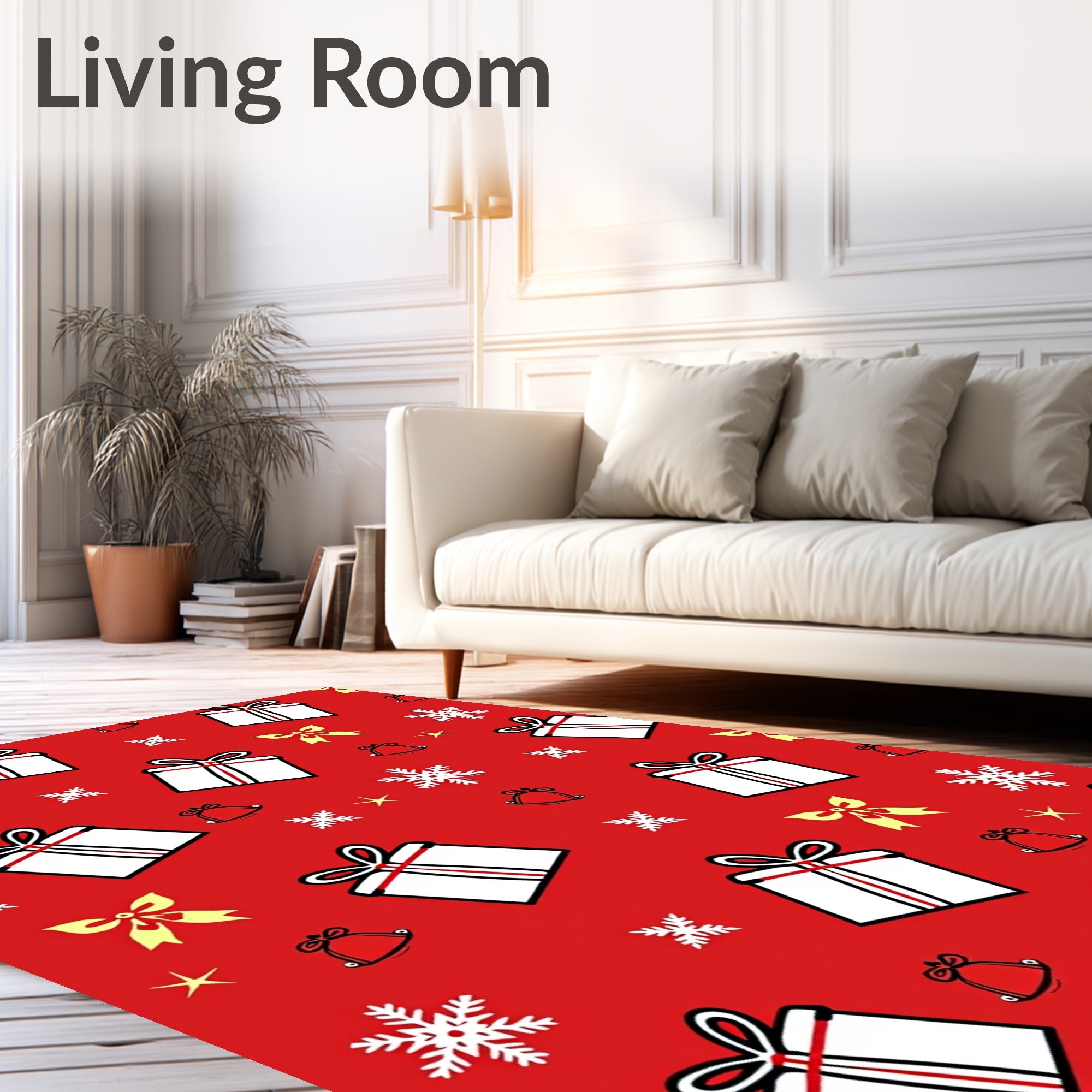 Red Holiday Gift Bows Snowflakes Bell Rug