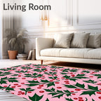 Whimsical Holly Berries Pink Background Rug