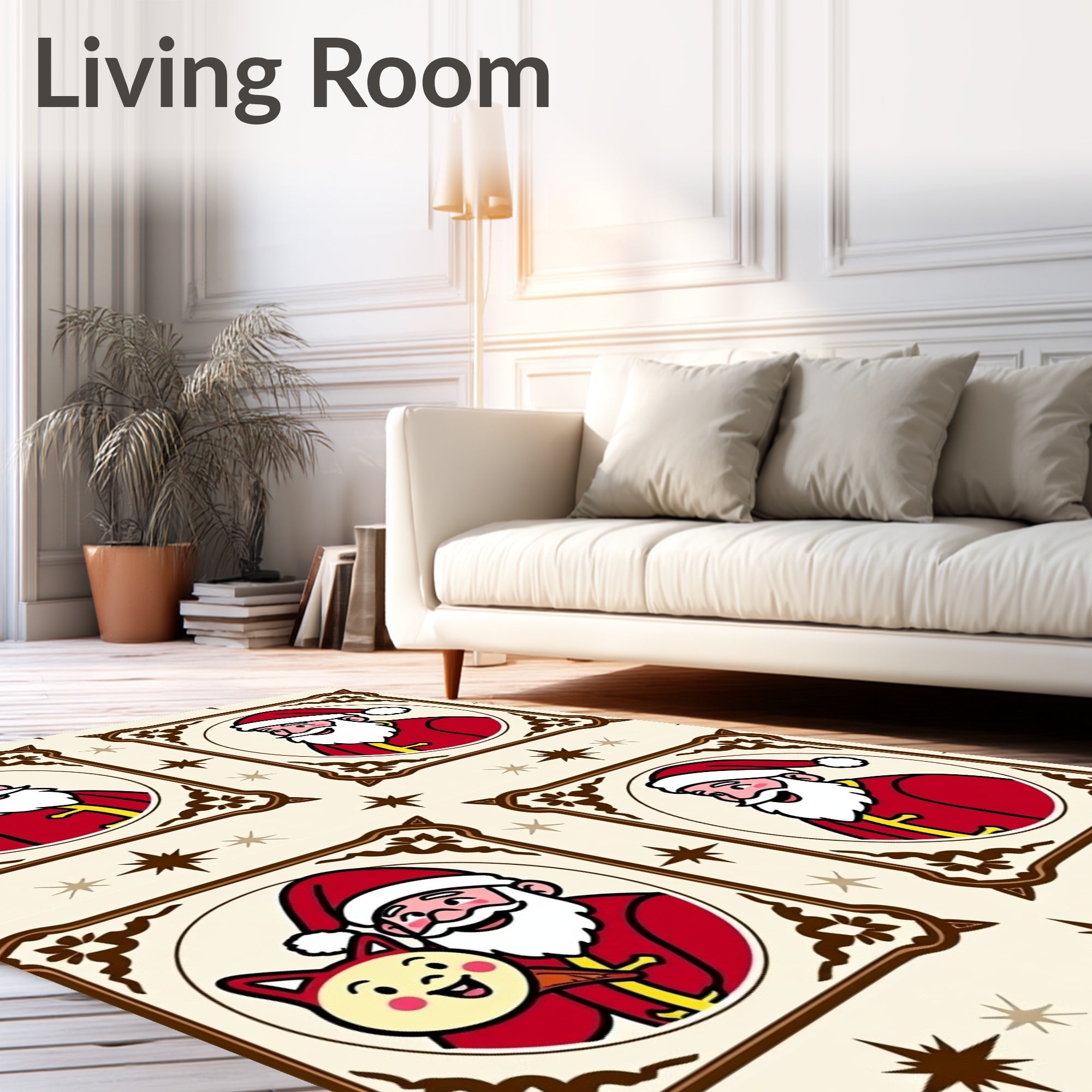 Festive Santa Claus Portraits with Stars Rug
